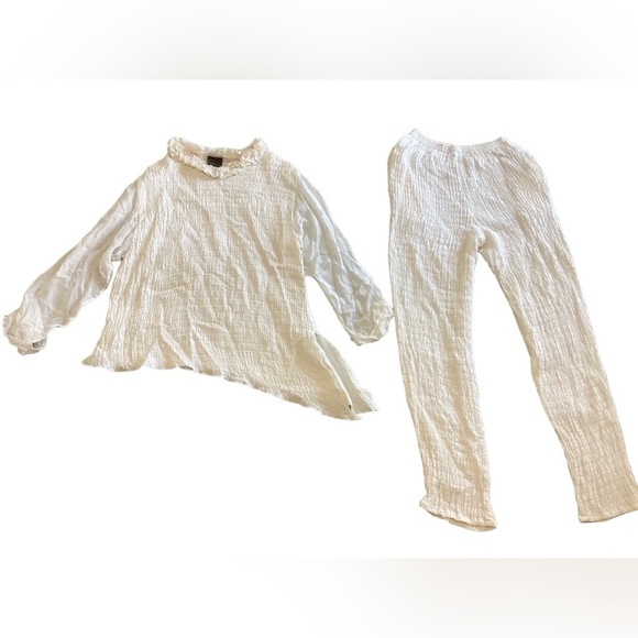 Exotic Brand Womens Silk Top Bottom Set Ruffled Collar Size XS Sheer Gauze Sheer - Picture 1 of 16